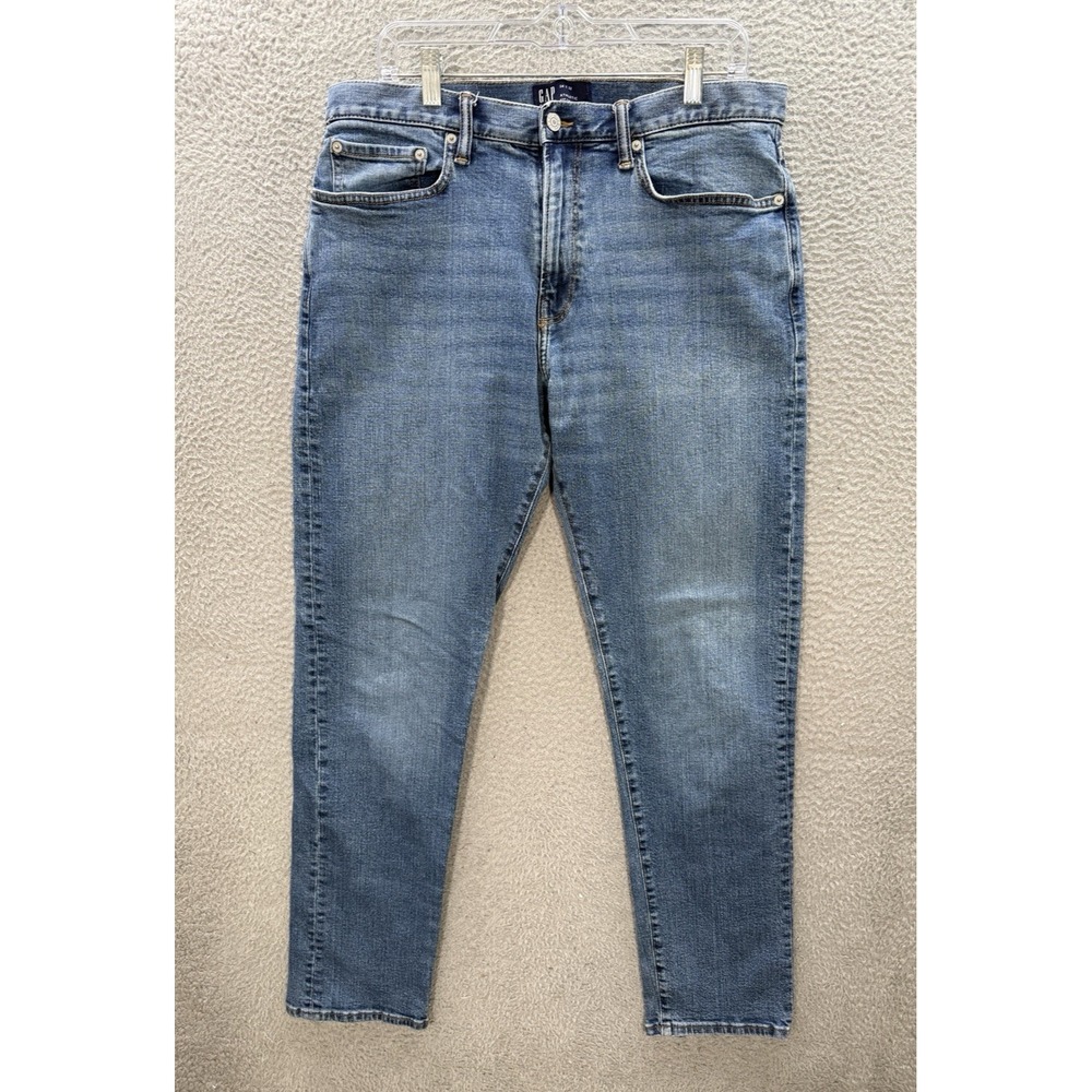 Gap Jeans Mens 34x32‎ Blue Athletic Stretch Distressed Whiskered Denim Preppy
